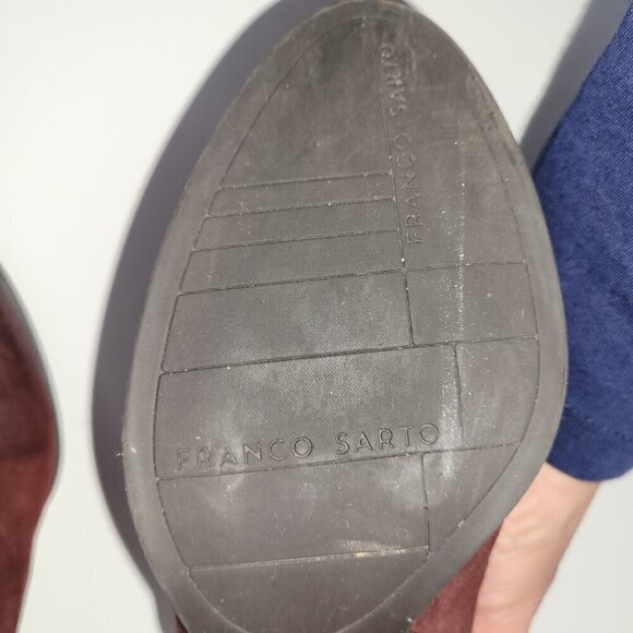 Franco Sarto Greco Ankle Boots Burgundy Suede Leather Zip Booties Womens SZ 6.5 - Picture 10 of 12